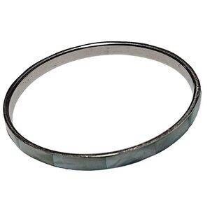 Retro Blue Mother Of Pearl Inlay Bangle Bracelet 50s 60s Fashion Jewelry Women